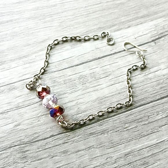 Boho Chic Faceted Glass Beaded Bracelet Anklet, Iridescent 8" - Picture 3 of 4